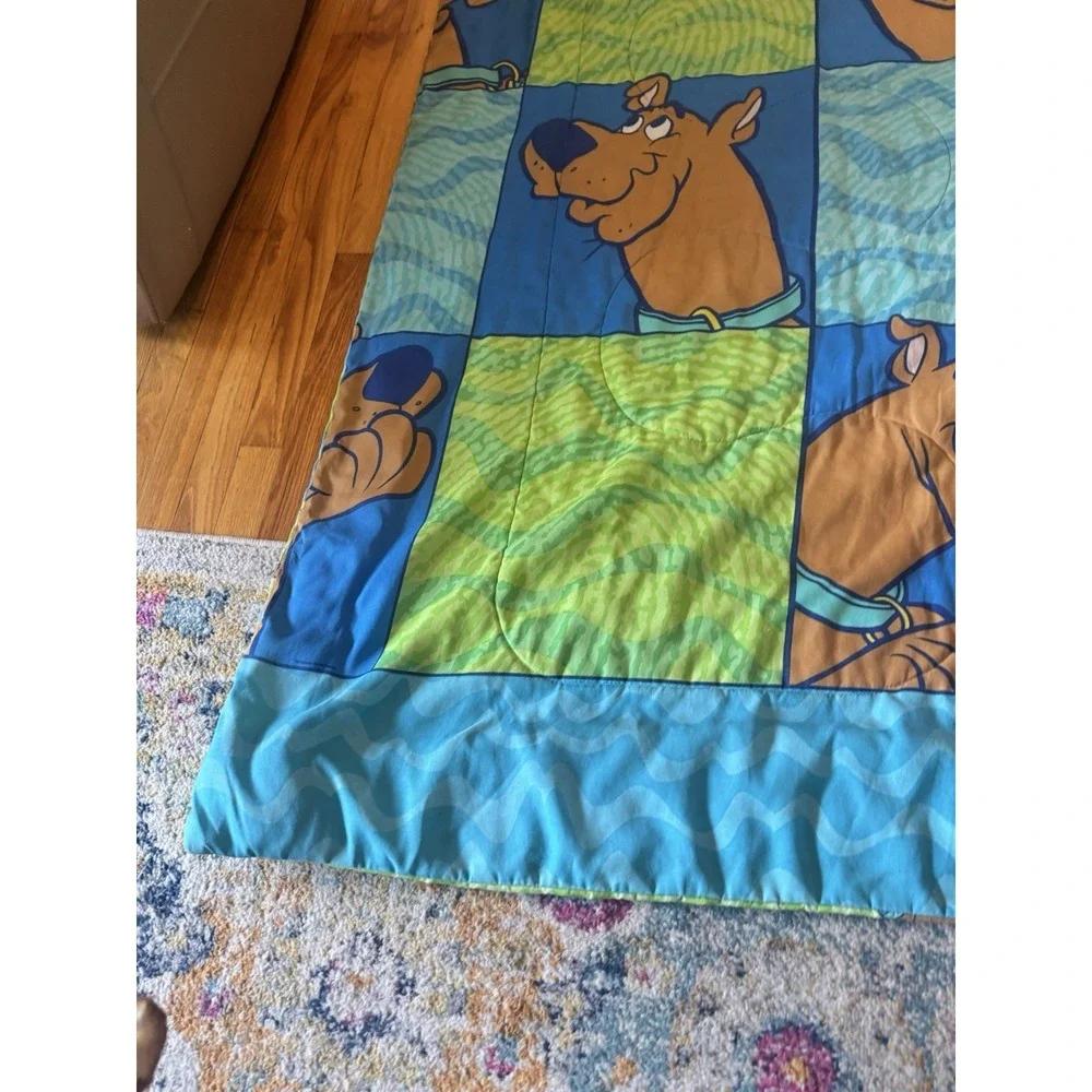 Vintage Scooby Doo Reversible Twin Comforter Patchwork Faces Blue Green 2000